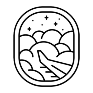 Airplane, Window, Clouds, Stars, Black, White, Sticker